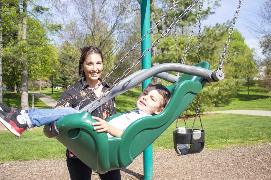 Claudia Castro, of Toronto, and son Vicente Gomez, 3, at the Simcoe Park playground, on May 13. (Jessica Maxwell)