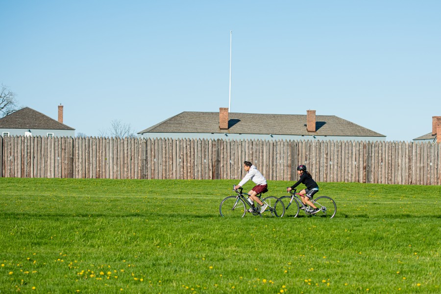 Cyclists enjoy a leisurely Sunday bike rIde near Fort George, on May 8. (Dave Van de Laar)